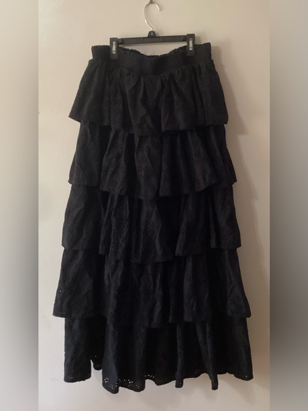 Hill House The Eyelet Noemi Skirt - Long Black Ruffle Skirt - Size XXL- Cotton - Picture 4 of 10